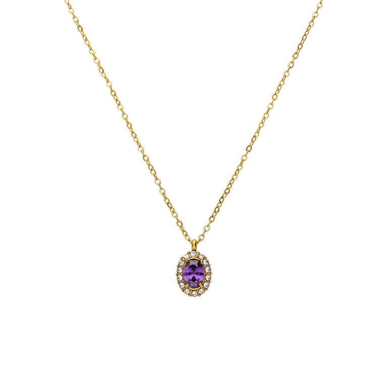 Stalen goldplated vintage ketting met paars zirkonia