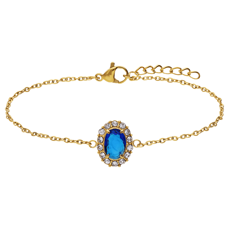 Stalen goldplated vintage armband met blauw zirkonia
