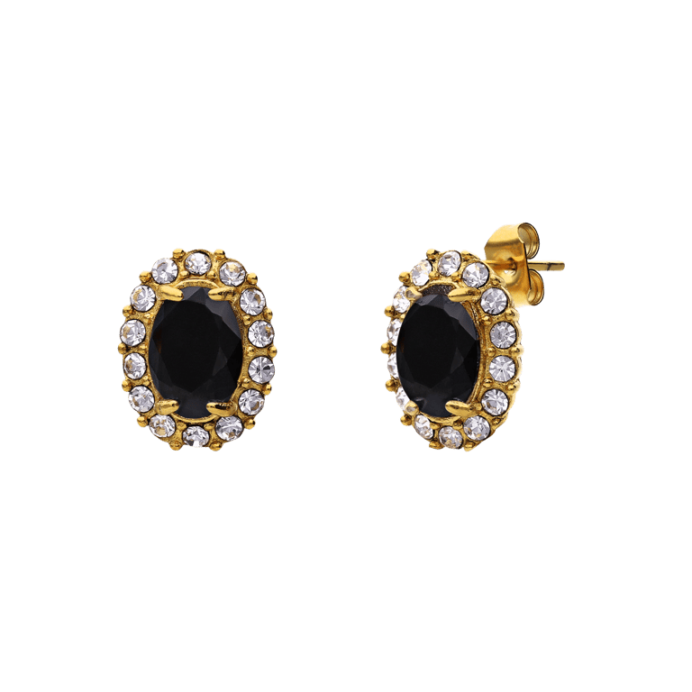 Stainless steel goldplated vintage oorbellen met zwart zirkonia