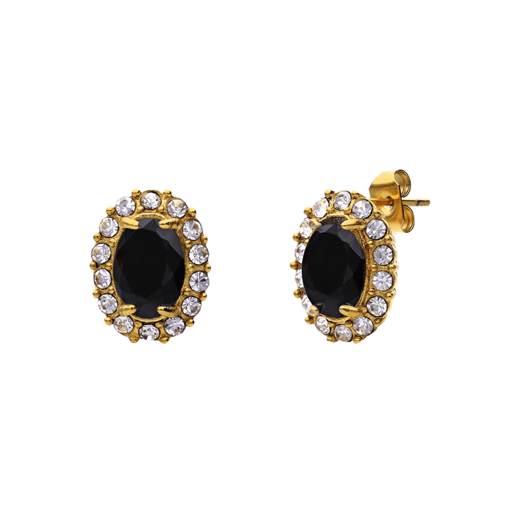 Stalen goldplated vintage oorbellen met zwart zirkonia
