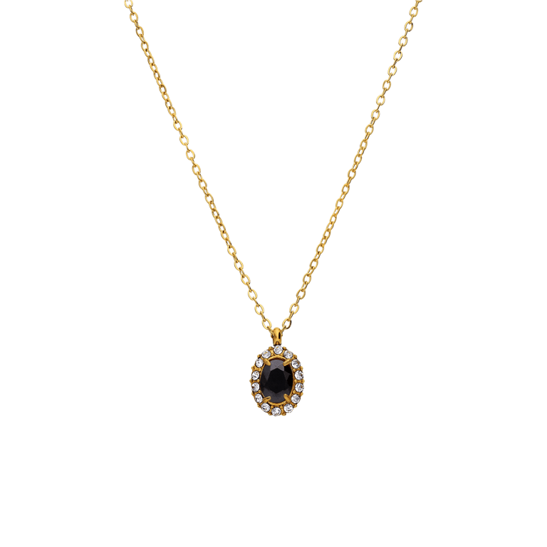 Stalen goldplated vintage ketting met zwart zirkonia
