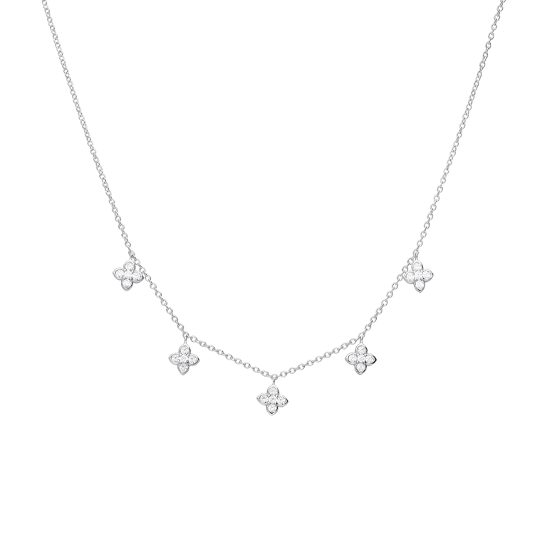 Zilveren ketting met hanger bloem met zirkonia