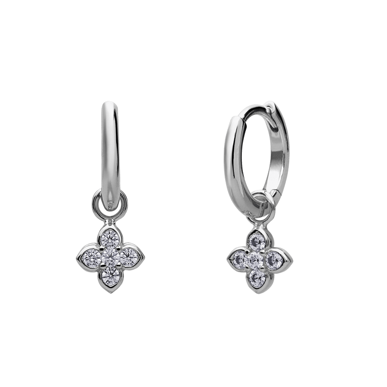 Ohrringe, 925 Silber, mit Anhänger, blume und Zirkonia
