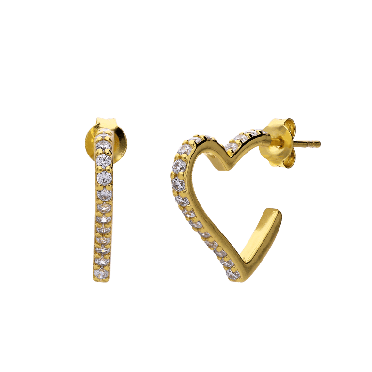 Zilveren oorringen goldplated hart met zirkonia