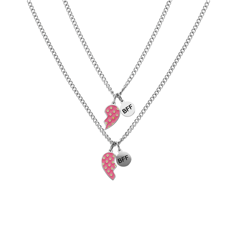 Stainless steel kettingset met breekhart roze