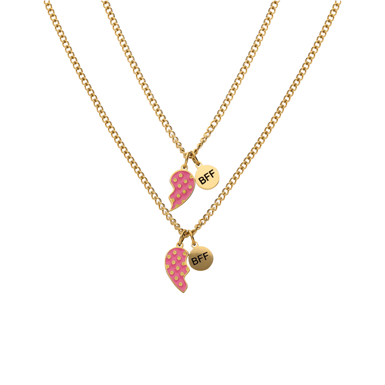 Stalen goldplated kettingset met breekhart roze
