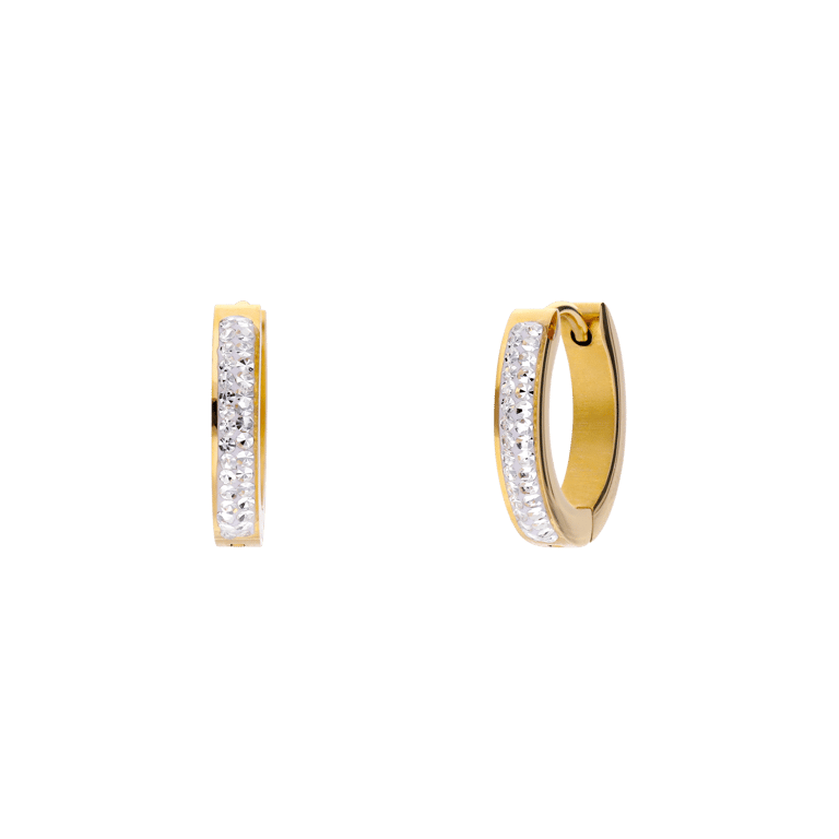 Stalen goldplated oorringen met kristal 16mm