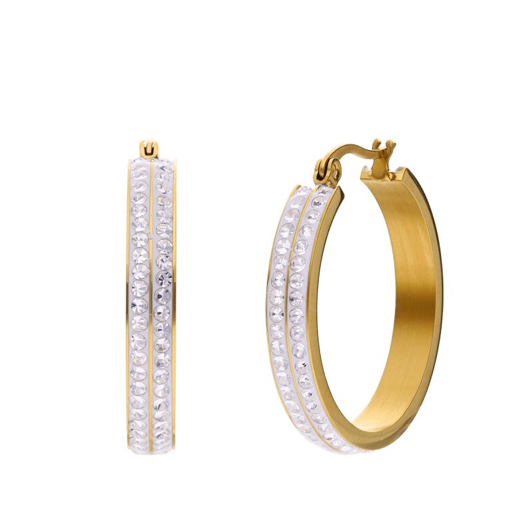 Stalen goldplated oorringen met kristal