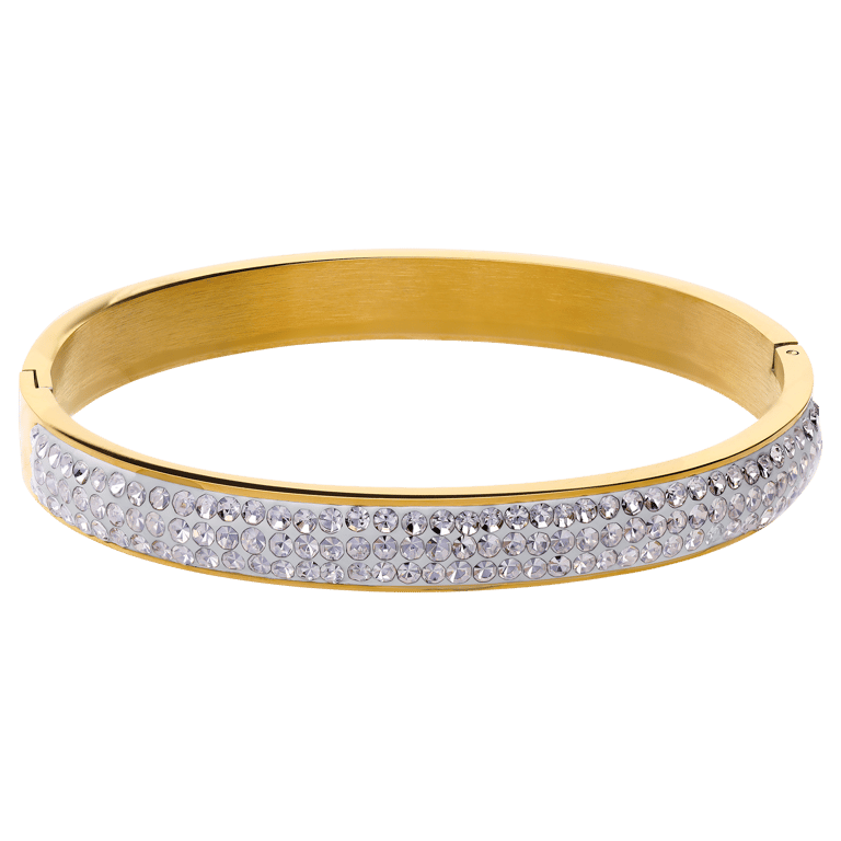 Stainless steel goldplated bangle met kristal