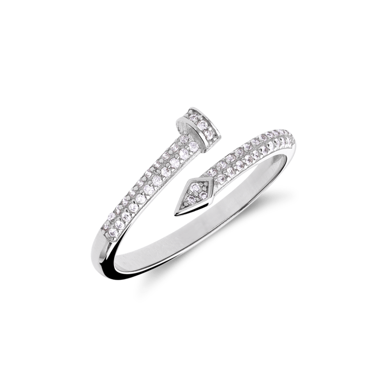Zilveren ring spijker met zirkonia voor dames