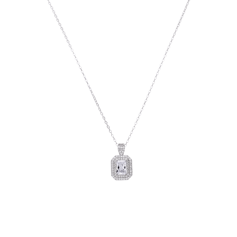 Zilveren ketting met hanger rechthoek met zirkonia voor dames