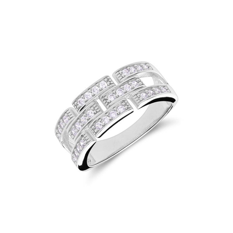 Zilveren ring schakel met zirkonia voor dames