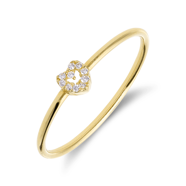 14 Karat Gelbgoldring mit Herz und Zirkonia für Damen
