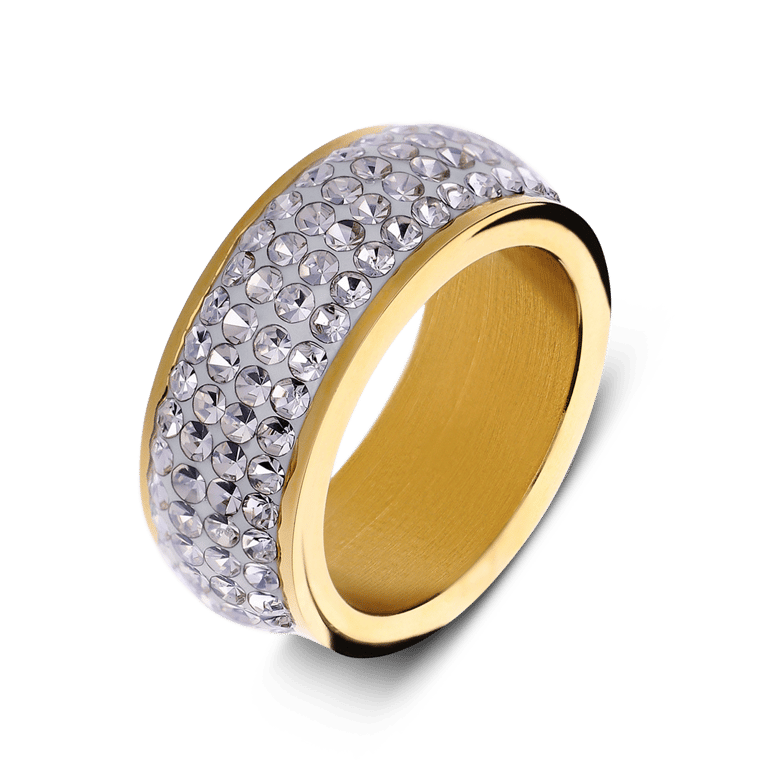 Stalen goldplated ring met kristal