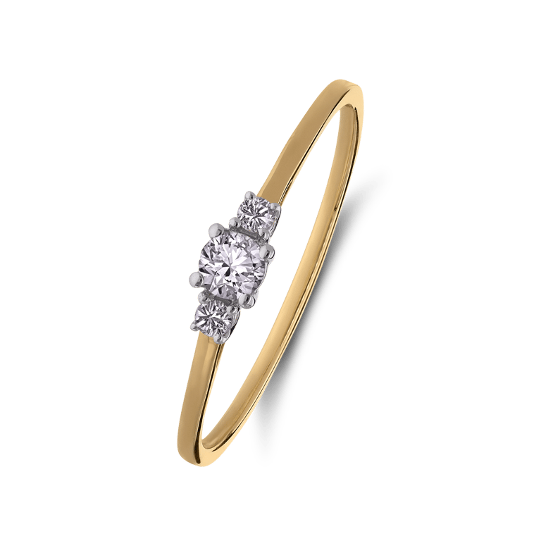 14 Karat Gelbgoldring mit 3 Diamanten 0,14 ct für Damen
