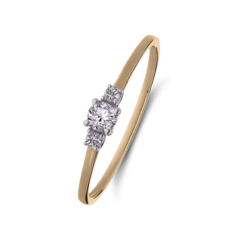 14 karaat geelgouden ring met 3 diamanten 0,14ct voor dames