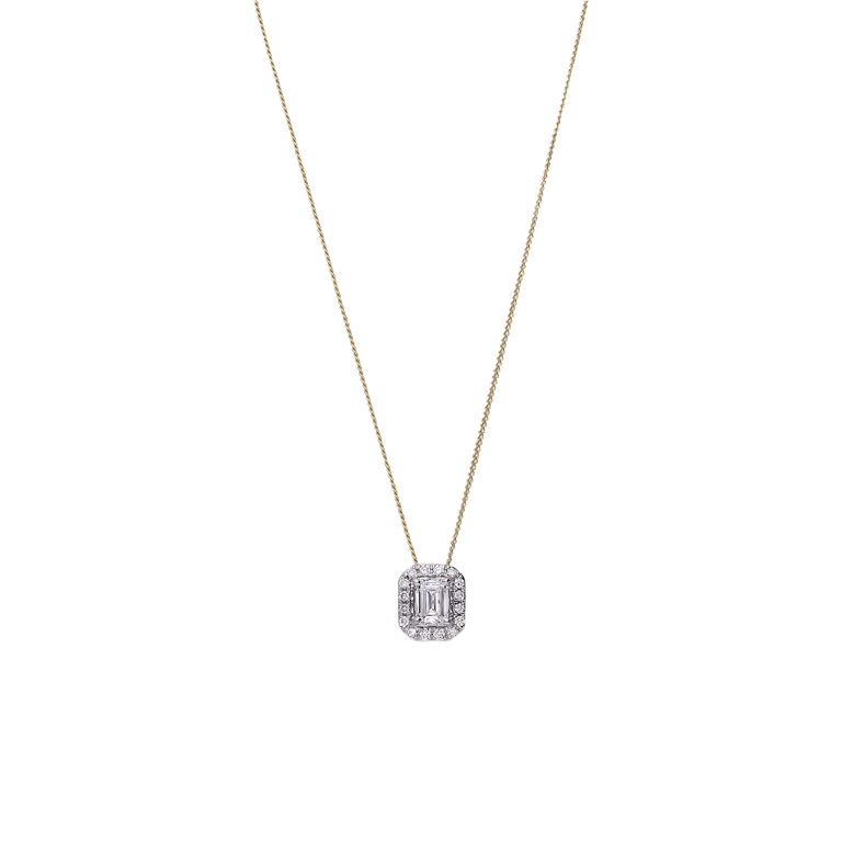 14 Karat Gelbgoldkette mit Anhänger und 17 im Labor gezüchteten Diamanten für Damen