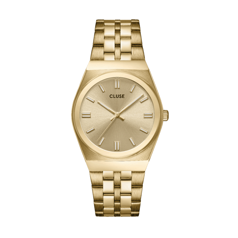 CLUSE – Retro-Uhr im 70er-Jahre-Stil aus goldfarbenem Stahl