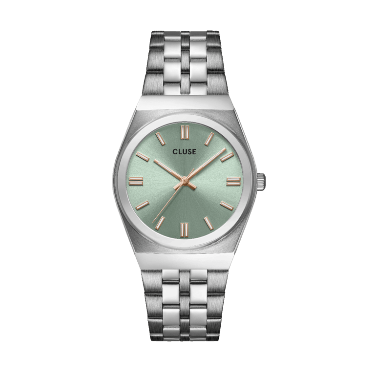 CLUSE – Retro-Uhr im 70er-Jahre-Stil aus silberfarbenem Stahl
