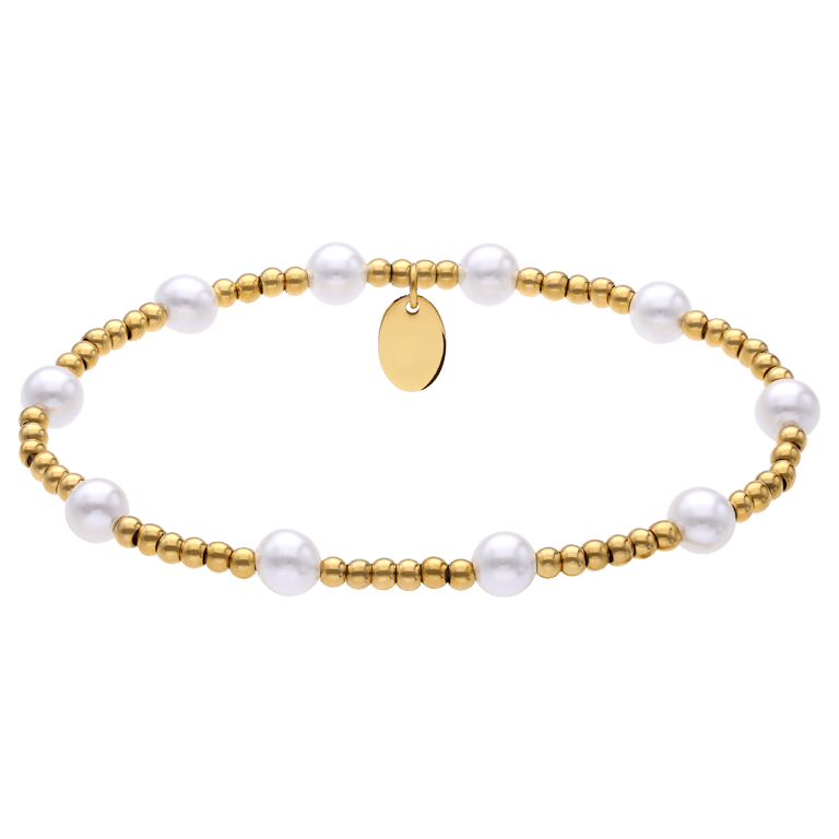 Stainless steel goldplated kralenarmband met parel voor dames