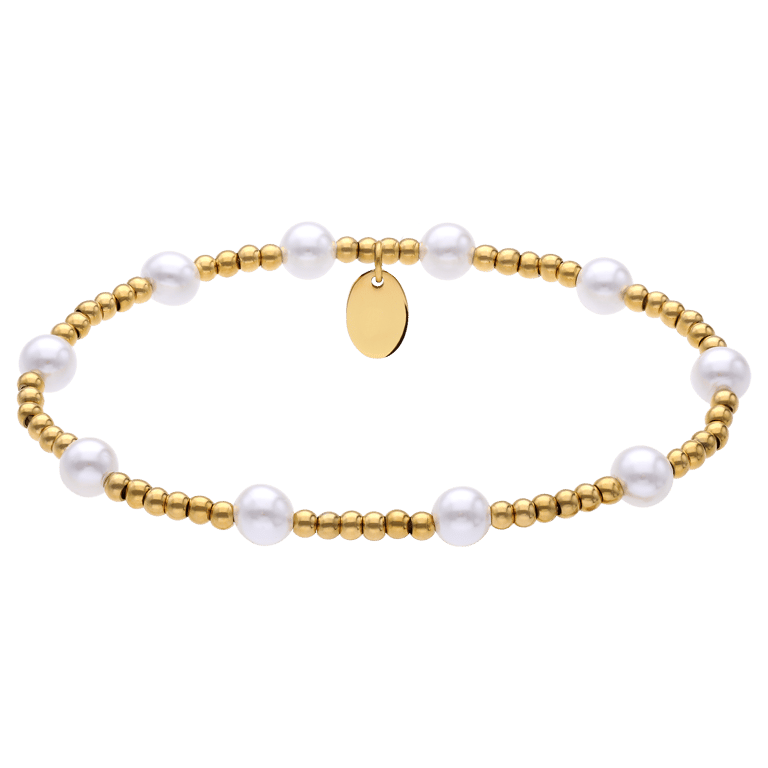Stalen goldplated kralenarmband met parel voor dames