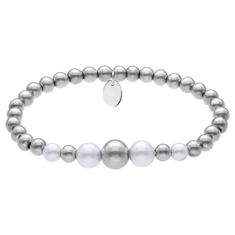 Stalen kralenarmband met parel voor dames