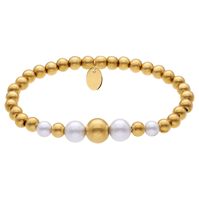 Stainless steel goldplated kralenarmband met parel voor dames