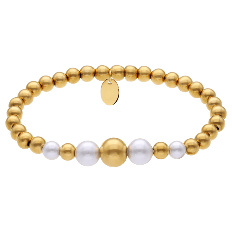 Stalen goldplated kralenarmband met parel voor dames