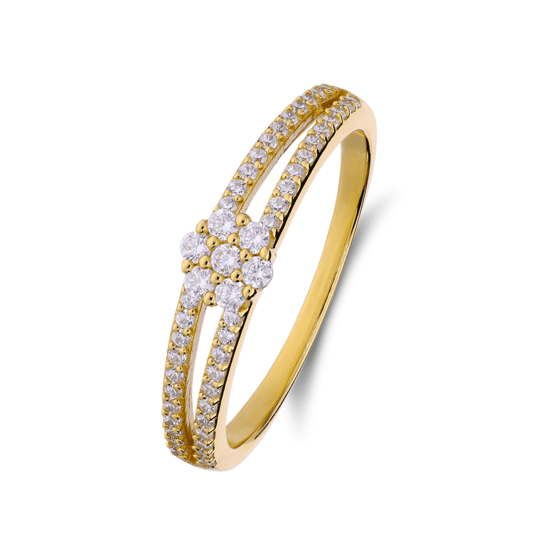 Zilveren goldplated ring bloem met zirkonia voor dames