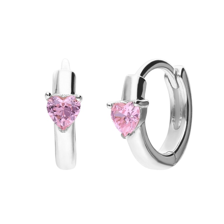 Zilveren oorring hart met roze zirkonia