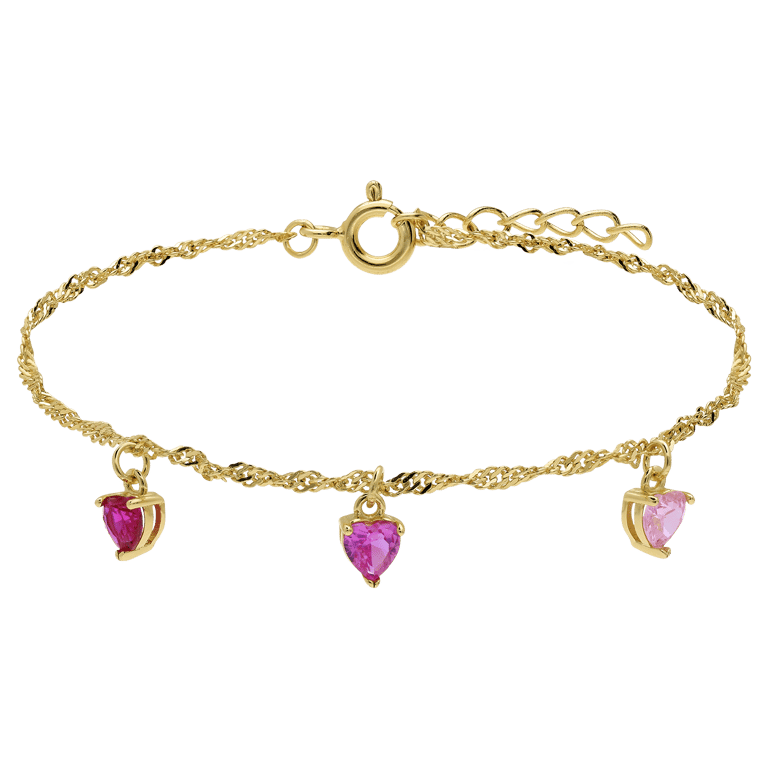 Zilveren goldplated armband hart zirkonia roze