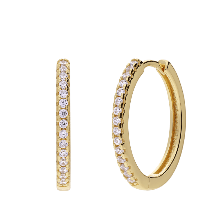 Silberne goldbeschichtete Ohrringe mit Zirkonia, 20 mm