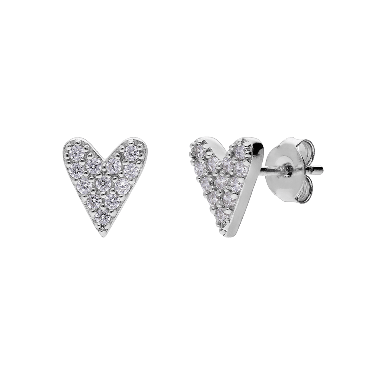 Zilveren oorknoppen hart met zirkonia voor dames
