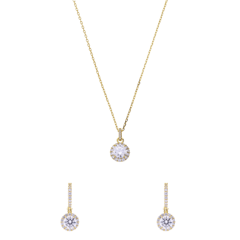 Silbernes Schmuckset goldbeschichtete Kette mit Anhänger mit Zirkonia für Damen