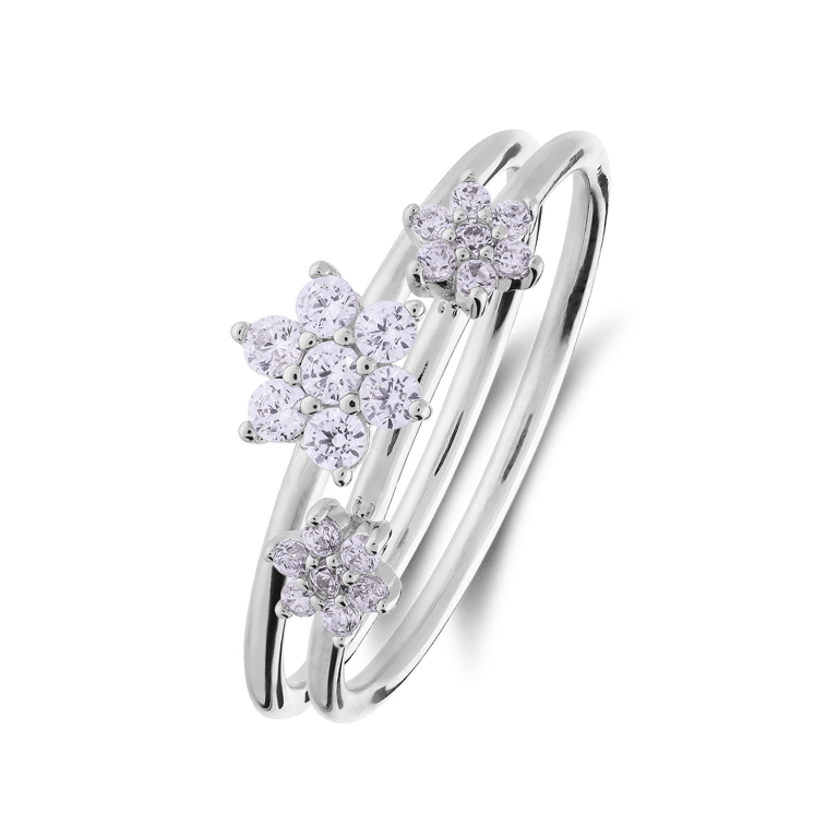 Silberner Blumenring mit Zirkonia für Damen