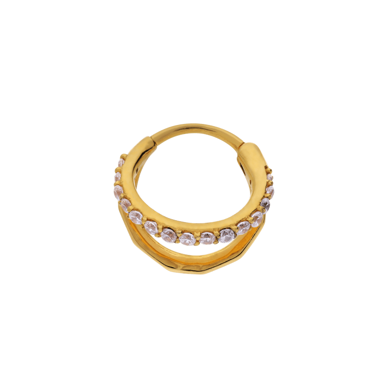 Stalen goldplated helixpiercing met zirkonia