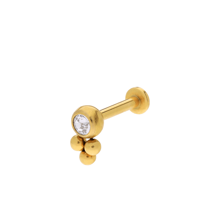 Stalen goldplated helixpiercing met kristal