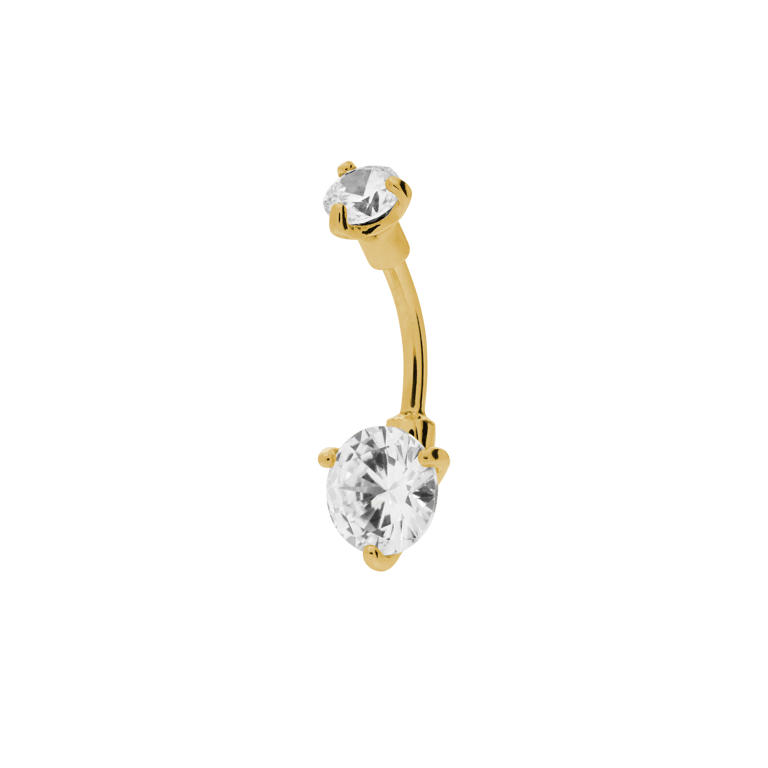 Stalen goldplated navelpiercing met zirkonia