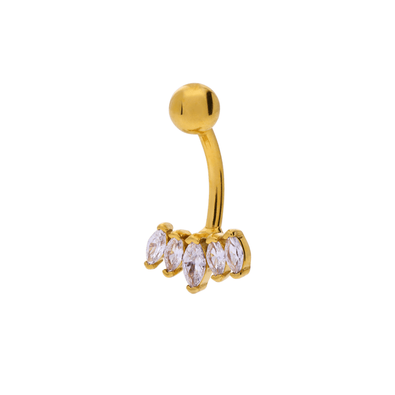 Stahlbauchpiercing mit Goldbeschichtung und Zirkonia