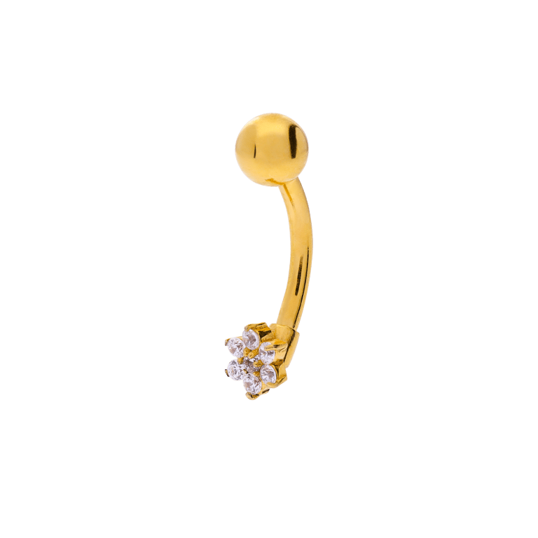 Stahlbauchpiercing mit Goldbeschichtung und Zirkonia