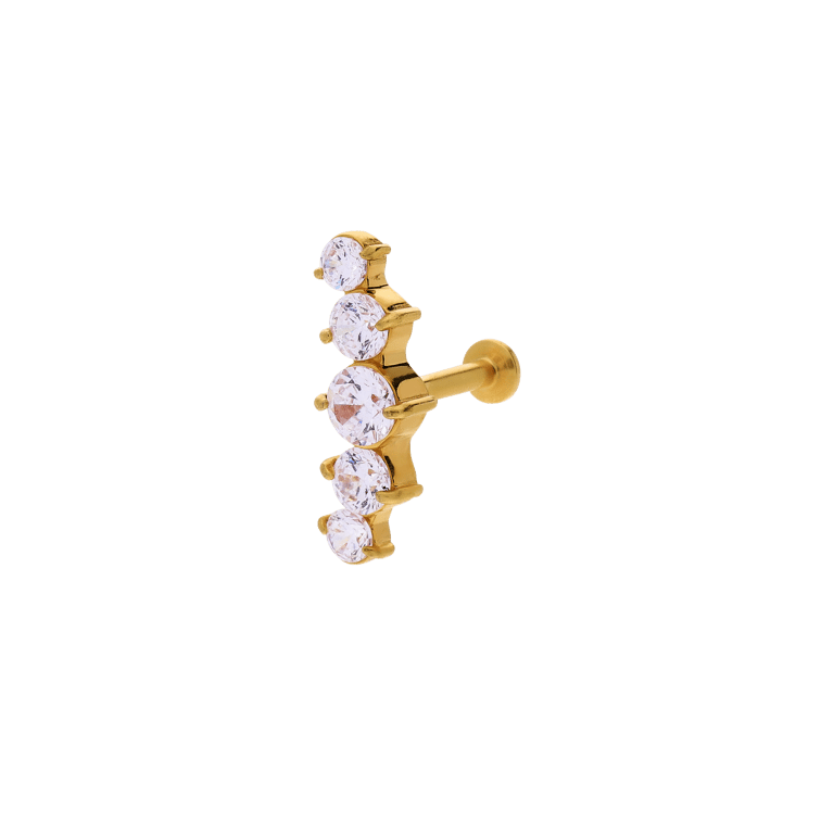 Stahlene, goldbeschichtete Tragus-Piercing mit Zirkonia