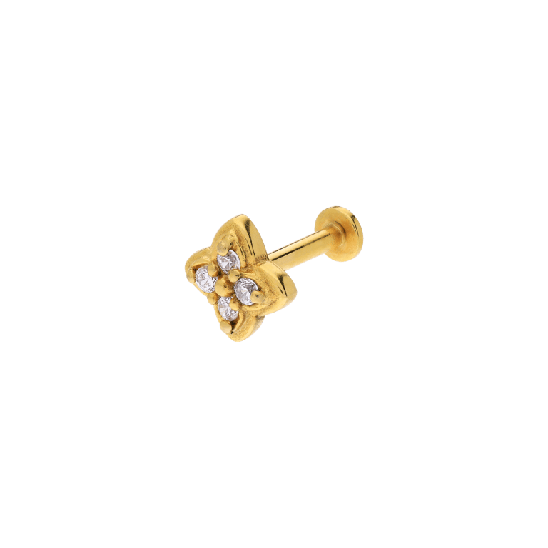 Stahl-Traguspiercing mit Goldbeschichtung und Zirkonia