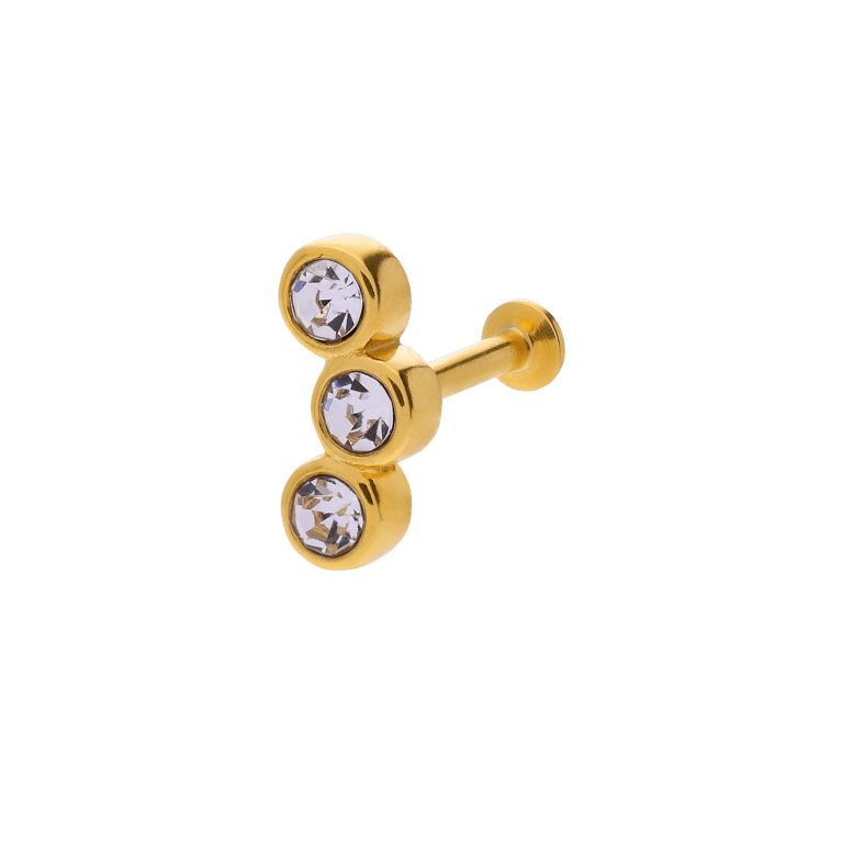 Stalen goldplated helixpiercing met kristal