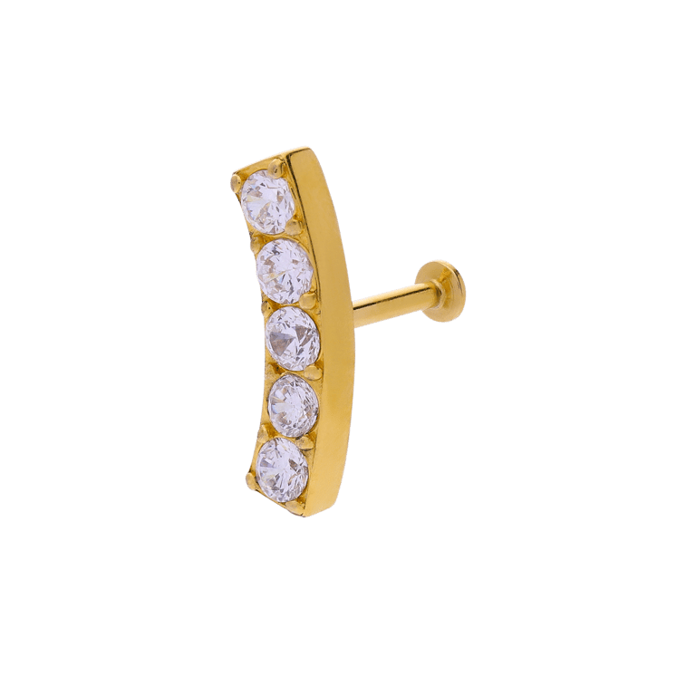 Stalen goldplated helixpiercing met kristal