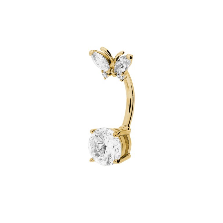 Stahlbauchpiercing mit Goldbeschichtung und Zirkonia