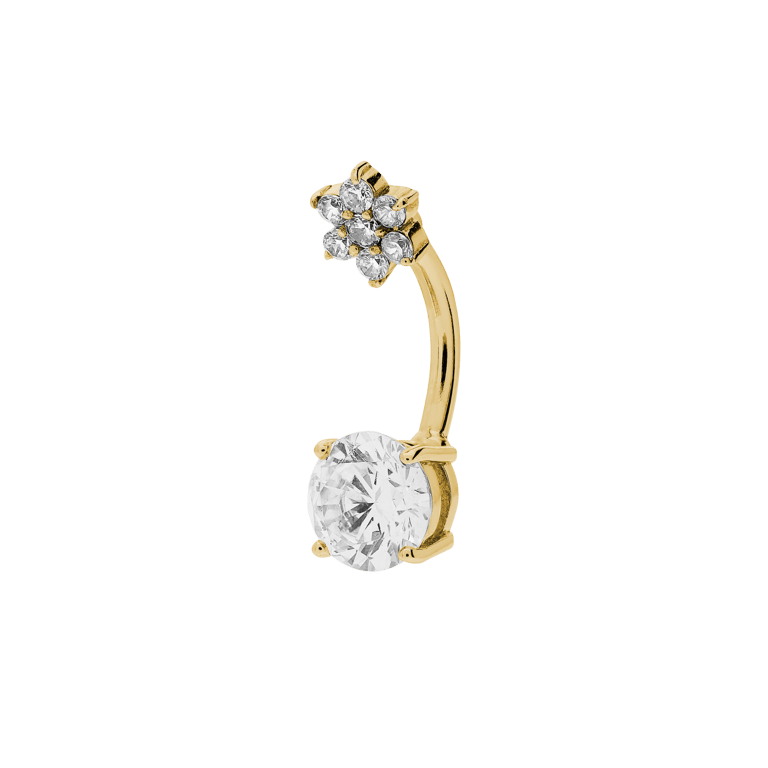 Stalen goldplated navelpiercing met zirkonia