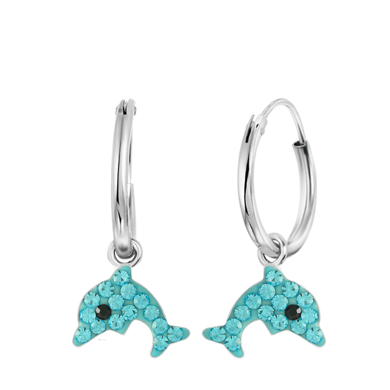 Silberne Kinderohrringe Delfin mit Aqua-Kristall