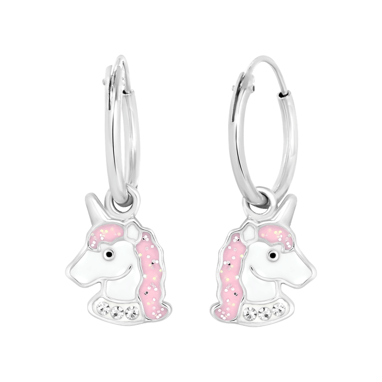 Silberne Kinderohrringe Einhorn mit Emaille