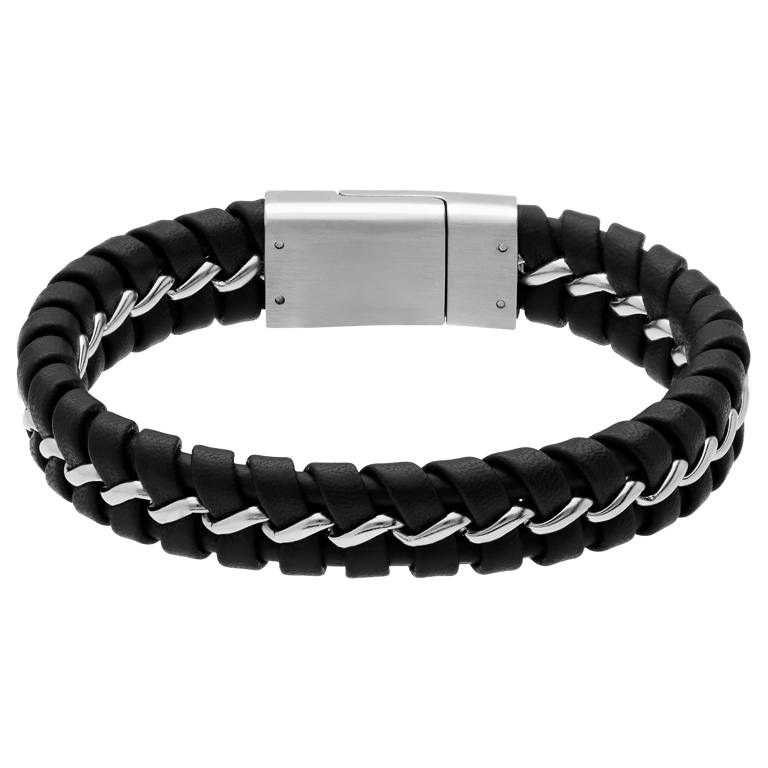Edelstahl Herrenarmband geflochtenes schwarzes Leder