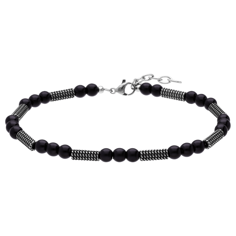 Stainless steel herenkralenarmband zwarte schelpparel